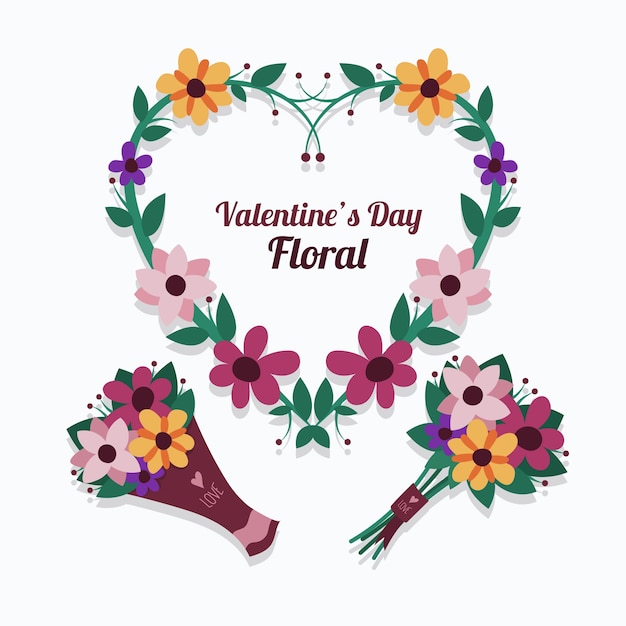 Free Vector flat valentine's day flower collection