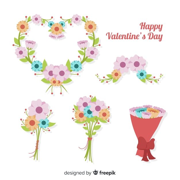 Free Vector flat valentine's day flower collection