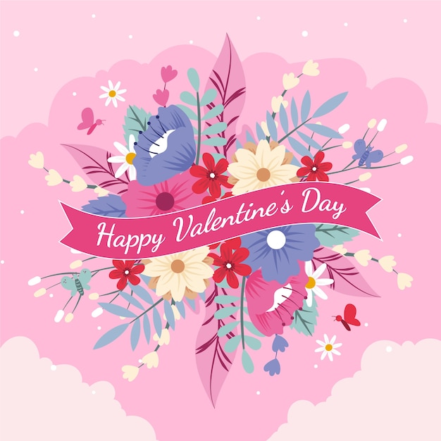 Flat valentine's day flowers illustration