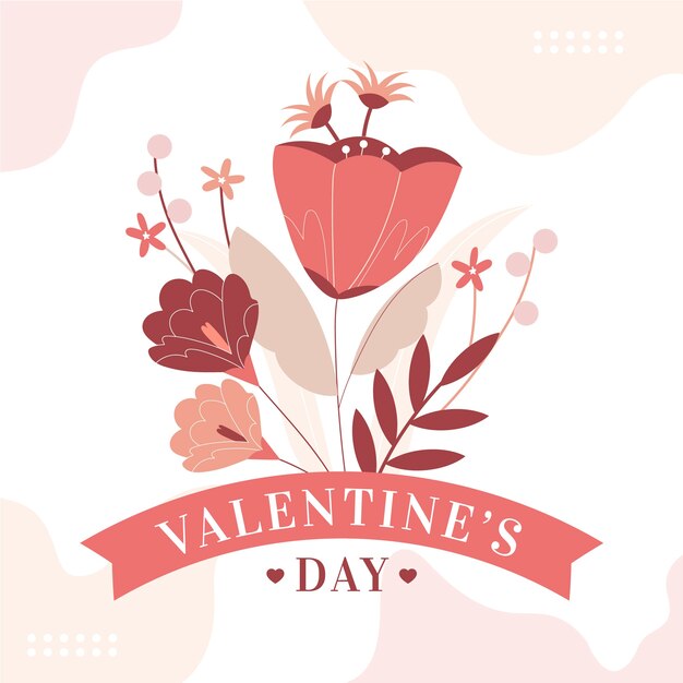 Flat valentine's day flowers illustration