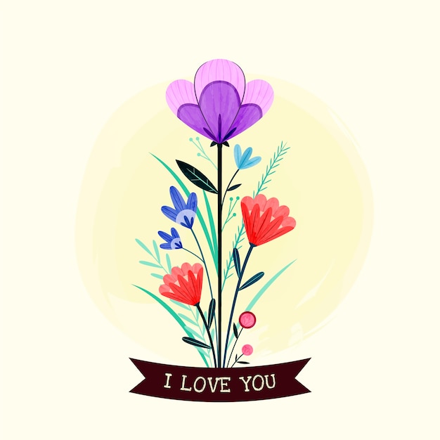 Flat valentine's day flowers illustration