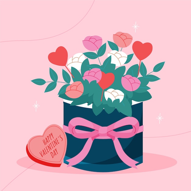 Flat valentine's day flowers illustration