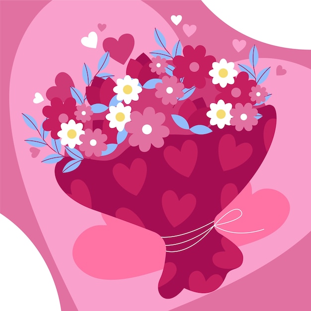 Flat valentine's day flowers illustration