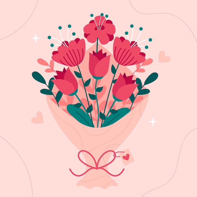 Flat valentine's day flowers illustration