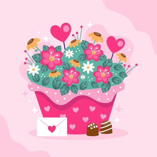 Flat valentine's day flowers illustration