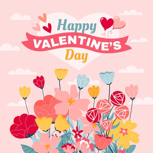 Flat valentine's day flowers illustration