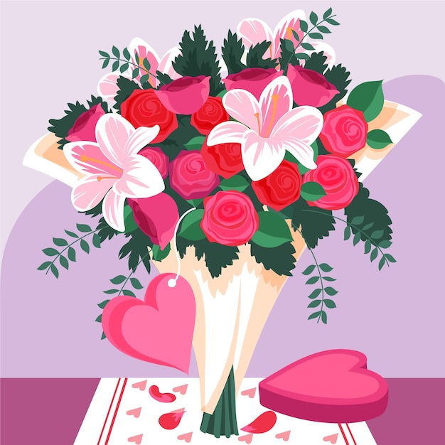 Flat valentine's day flowers illustration