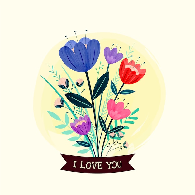 Flat valentine's day flowers illustration