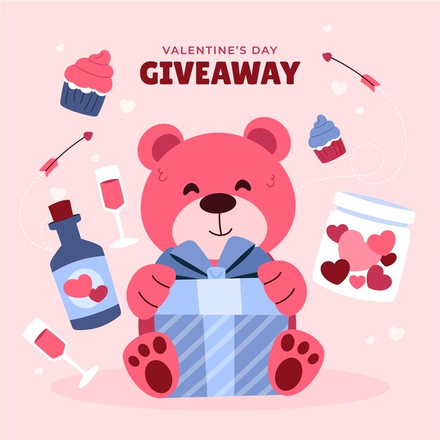 Flat valentine's day giveaway illustration