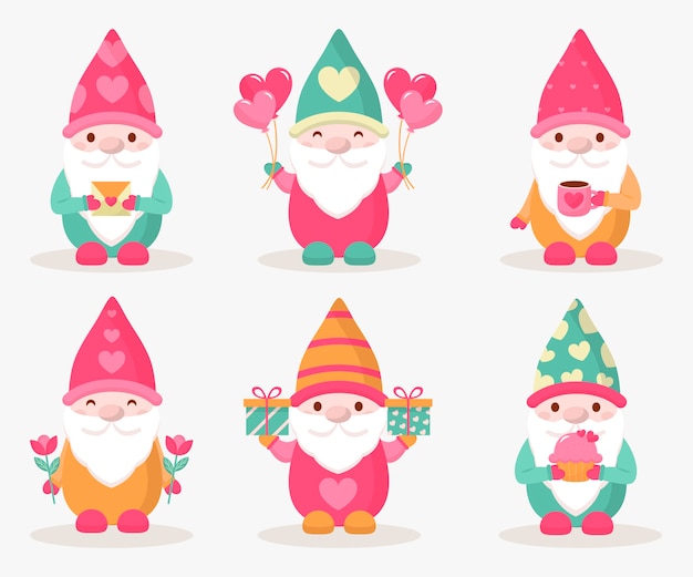 Free vector flat valentine's day gnomes collection