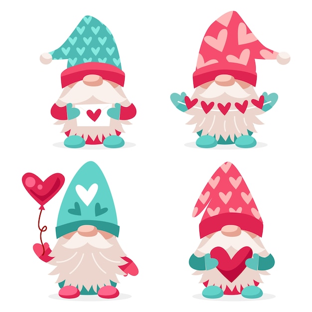 Free vector flat valentine's day gnomes collection