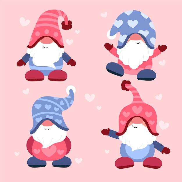 Free vector flat valentine's day gnomes collection