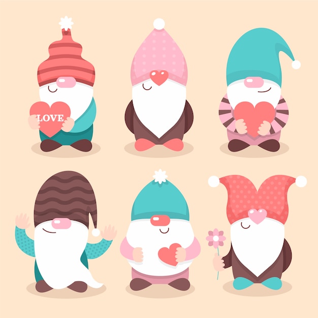 Free Vector flat valentine's day gnomes collection