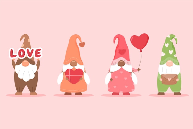 Flat valentine's day gnomes collection