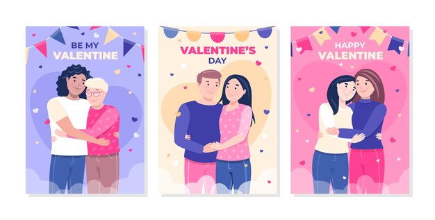 Flat valentine's day greeting cards collection