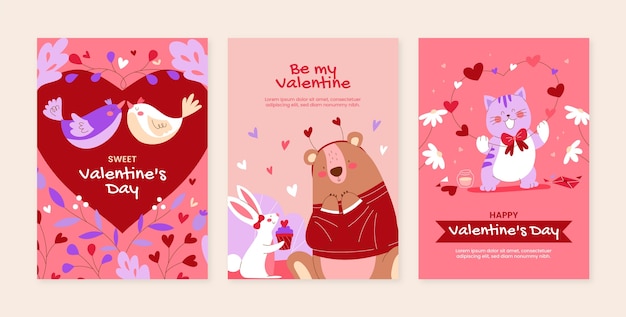 Flat valentine's day greeting cards collection