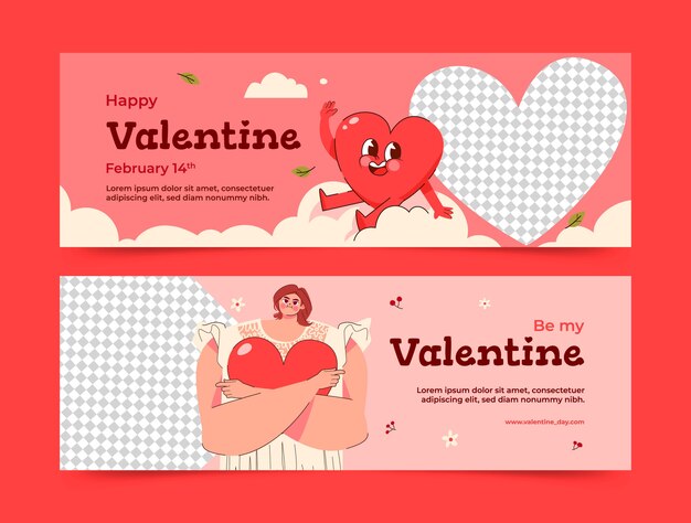 Flat valentine's day horizontal banner template