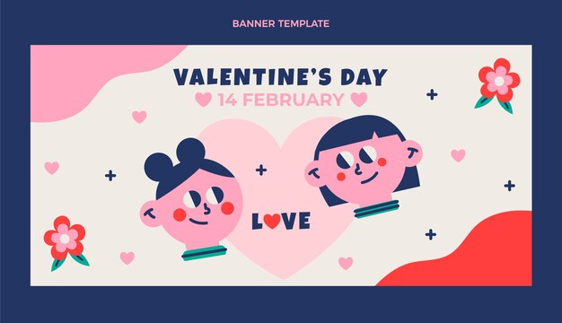 Flat valentine's day horizontal banner