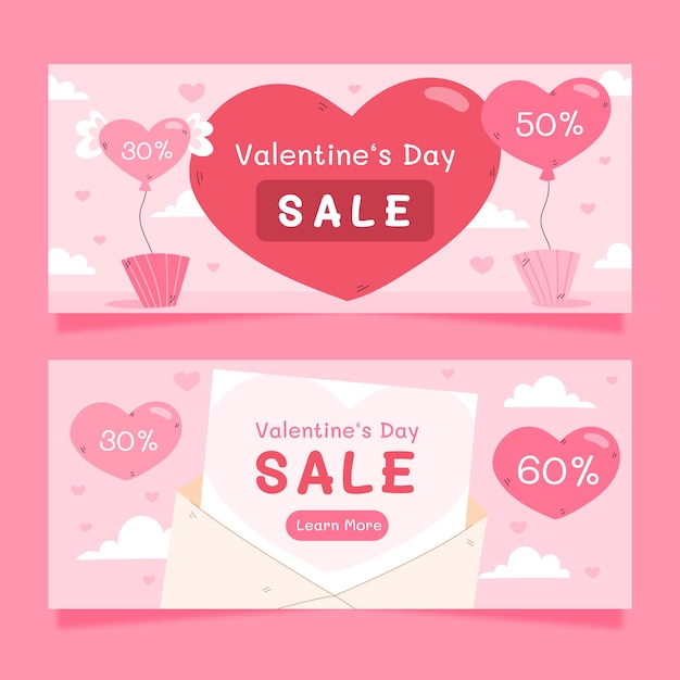 Flat valentine's day horizontal banners set