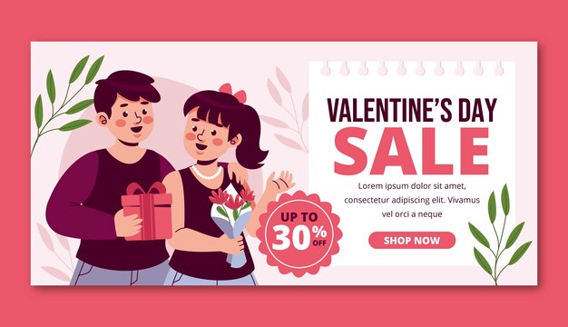 Flat valentine's day horizontal sale banner template