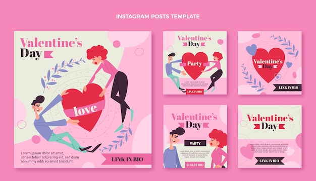 Flat valentine's day instagram posts collection