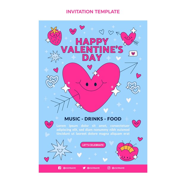 Flat valentine's day invitation template