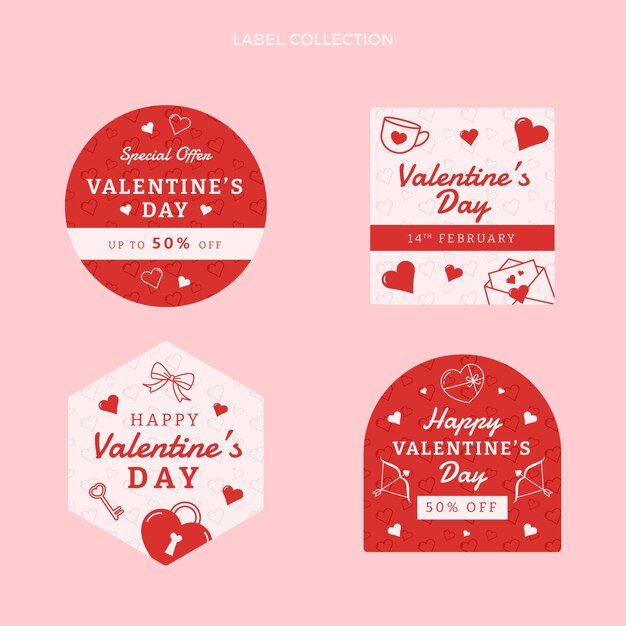 Flat valentine's day labels collection