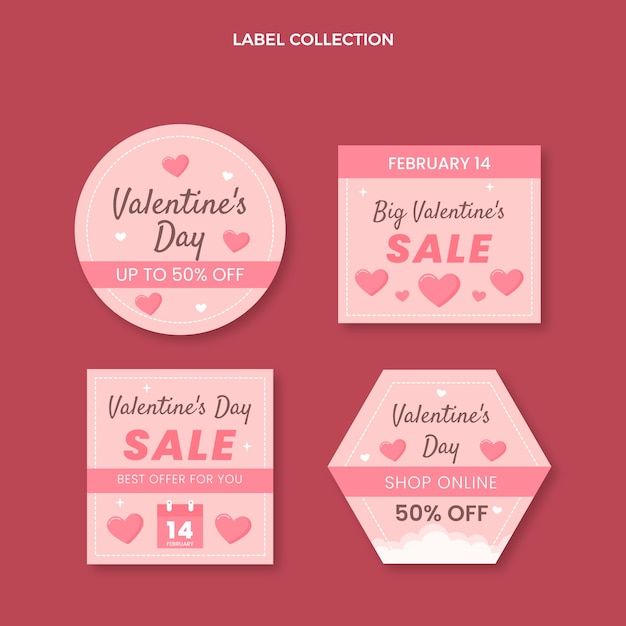 Flat valentine's day labels collection