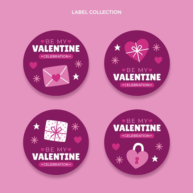 Flat valentine's day labels collection