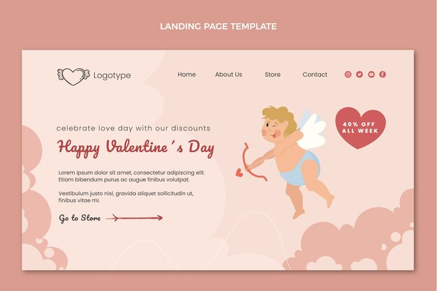 Flat valentine's day landing page template