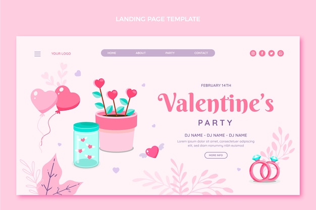 Flat valentine's day landing page template