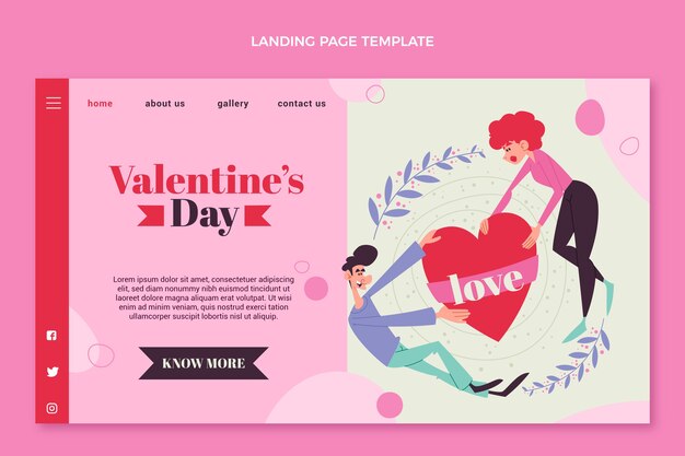 Flat valentine's day landing page template