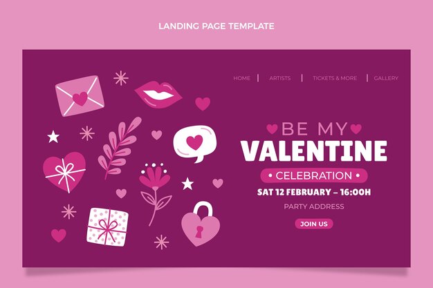 Flat valentine's day landing page template