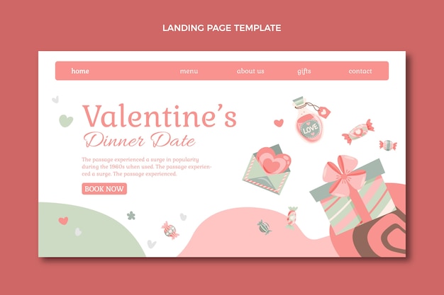 Flat valentine's day landing page template