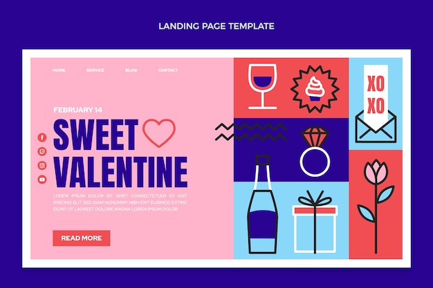 Flat valentine's day landing page template