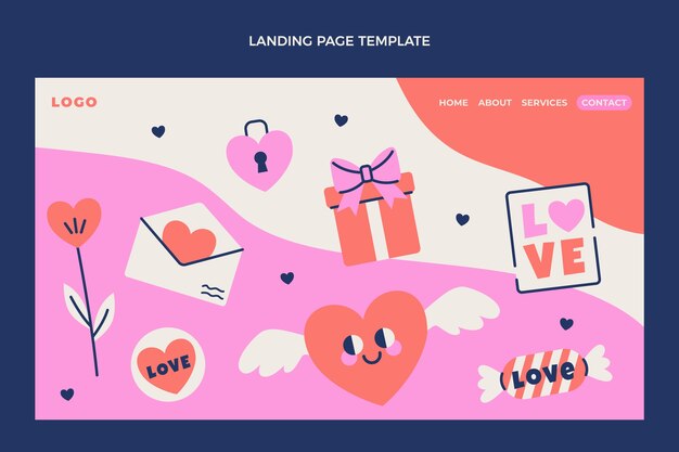 Flat valentine's day landing page template