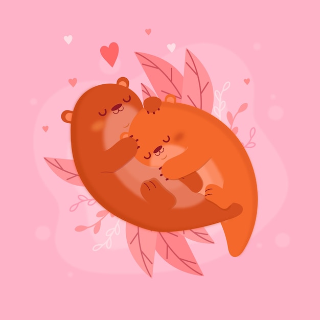 Flat valentine's day otters animal couple