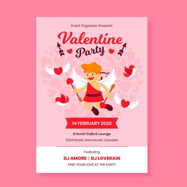 Flat valentine's day party flyer template