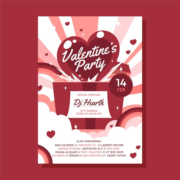 Flat valentine's day party flyer template