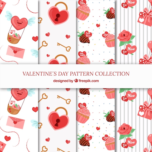 Free Vector flat valentine's day pattern collection