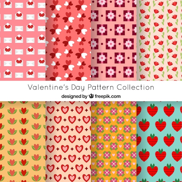 Flat valentine's day pattern collection