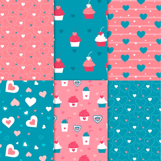 Flat valentine's day pattern collection