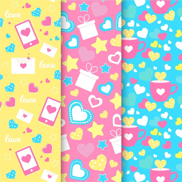 Flat valentine's day pattern collection