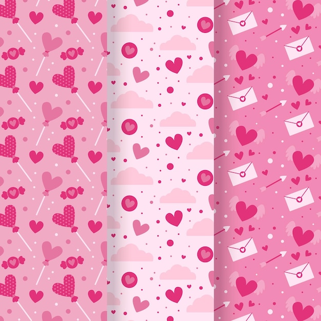 Flat valentine's day pattern set