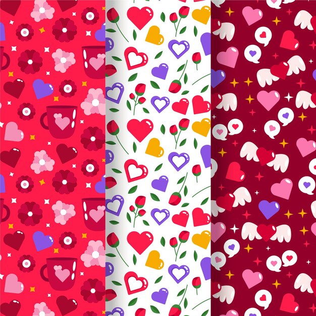 Flat valentine's day pattern set