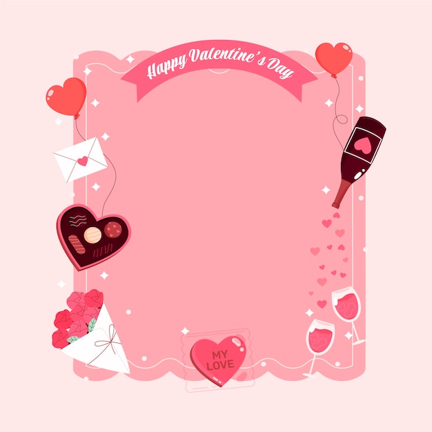 Flat valentine's day photo frame template