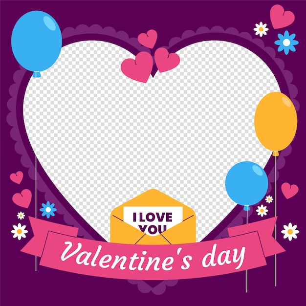 Flat valentine's day photo frame template