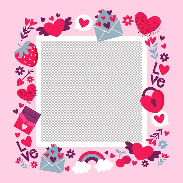 Flat valentine's day photo frame template