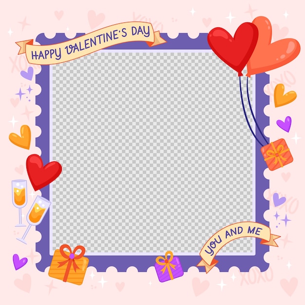 Flat valentine's day photo frame template