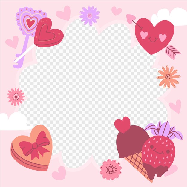 Flat valentine's day photo frame template